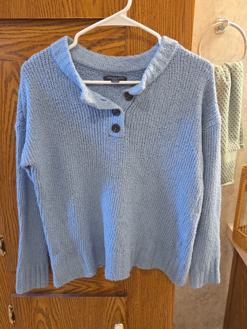American Eagle Outfitters Light Blue Button-Front Knit Turtleneck Sweater
